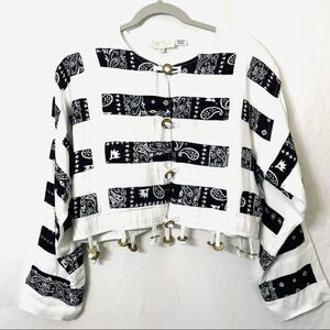 Bandana Print Black and White Striped Boho Western Top